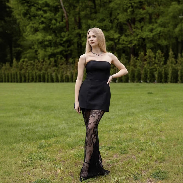 Lune London short tank top set for women and long lace skirt
