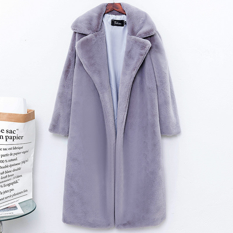 Ladies Long Teddy Coat with Wide Lapels and Elegant Cut Lune London