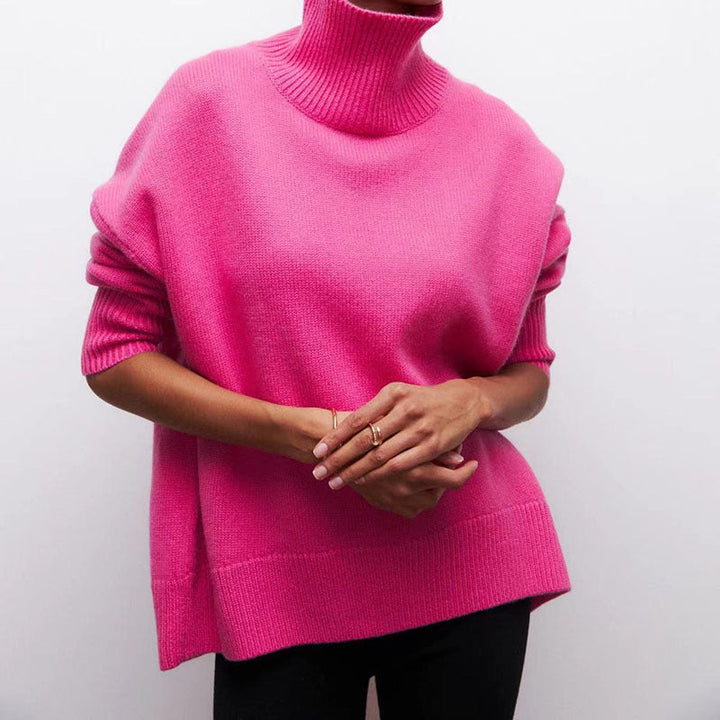 Women's Comfortable Turtleneck Sweater with Oversized Cut and Textured Material Lune London