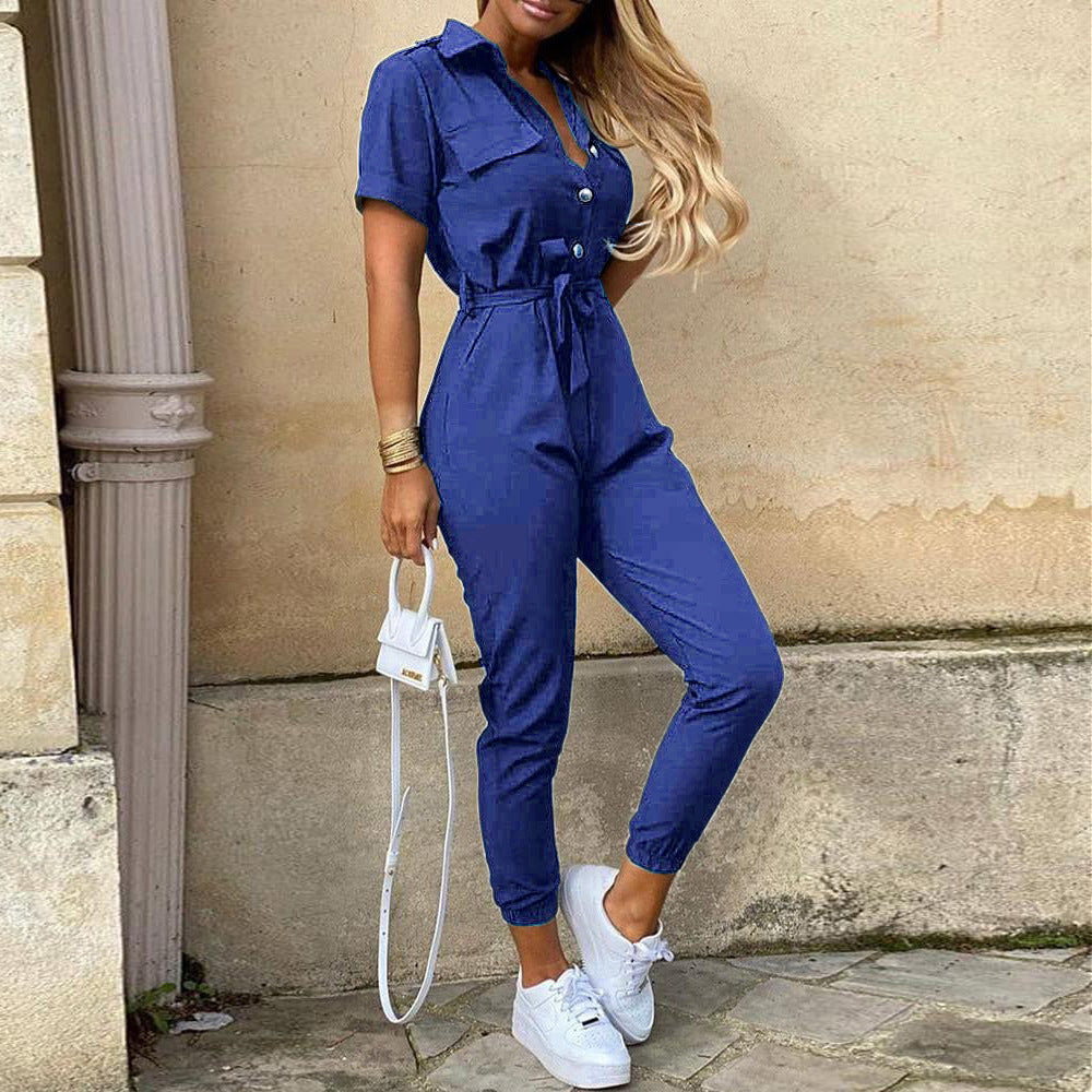 Casual jumpsuit for women with fitted cut and full button placket Lune London
