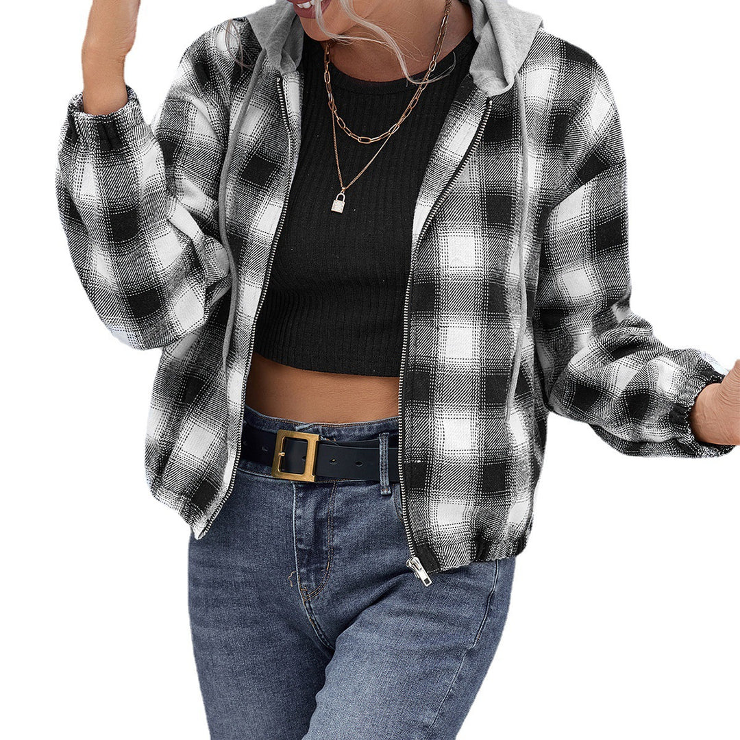 Casual cotton jacket for women with checkered pattern and hood Lune London