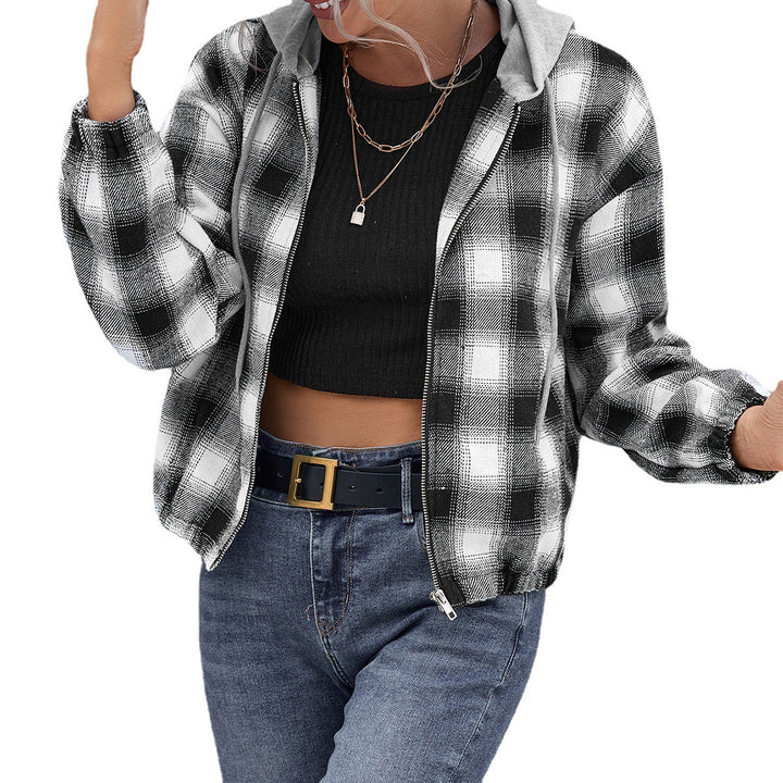 Casual cotton jacket for women with checkered pattern and hood Lune London