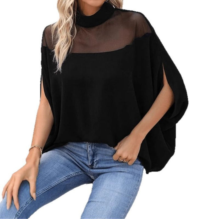 Women Fashion Tunic with Transparent Inserts and High Collar Chic & Stil