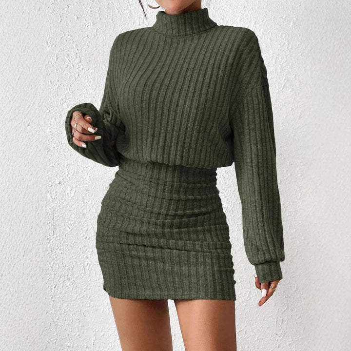 Knit dress for women with high neck and ribbed structure Lune London