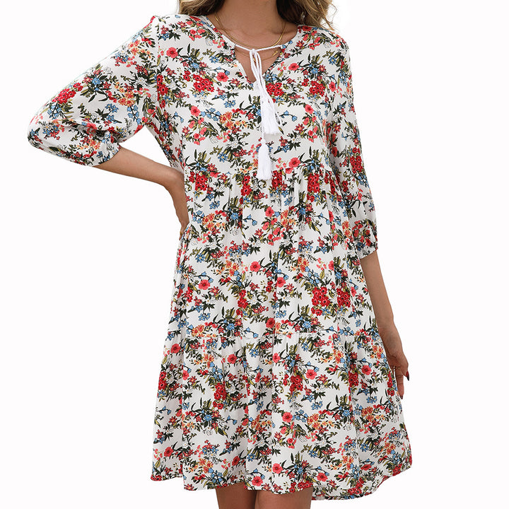 Light floral dresses for women with ruffle details and tie Lune London