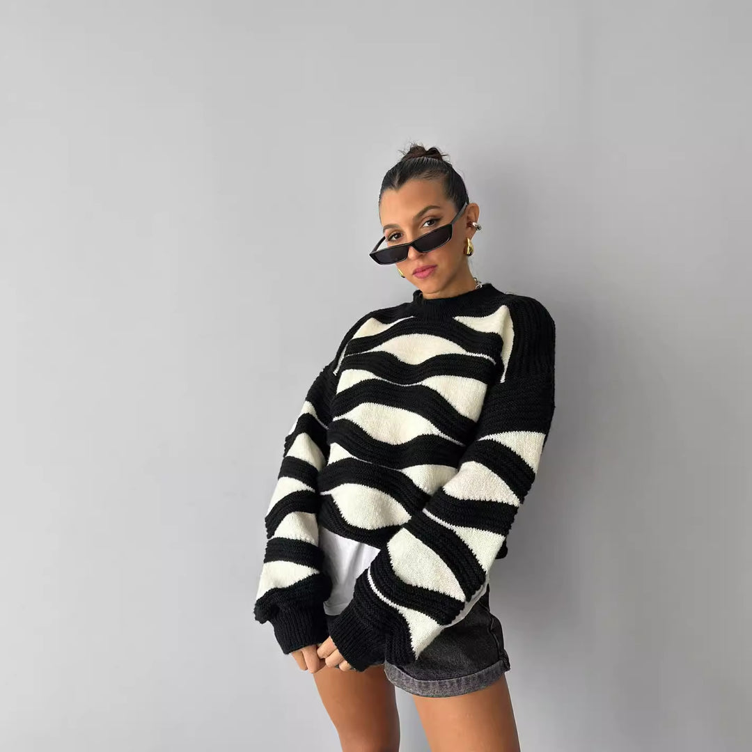 Dames pull en tricot surdimensionné avec motif en vagues Chic & Stil