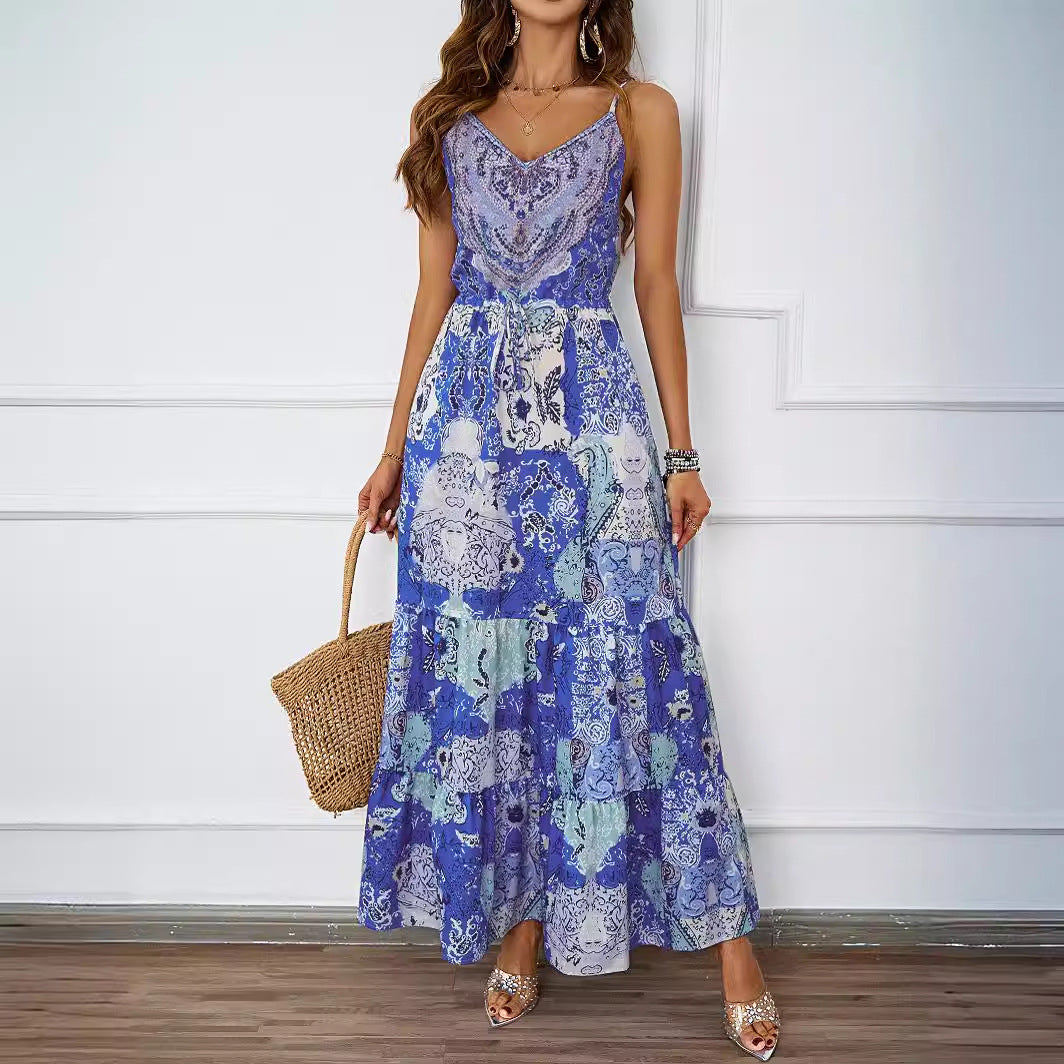 Maxi dress for women with floral pattern and side pockets Chic & Stil