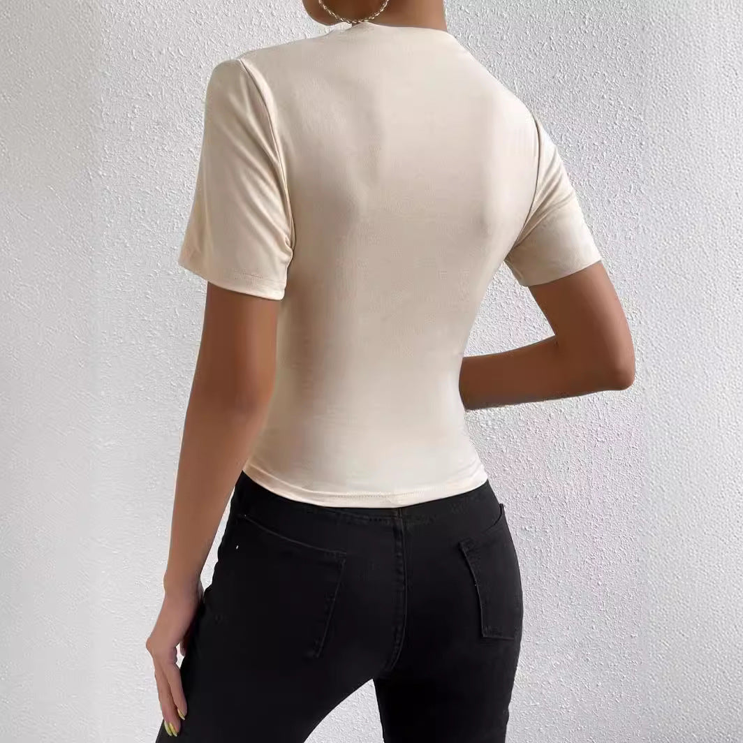 Basic T-shirt for women with asymmetrical gathers Lune London