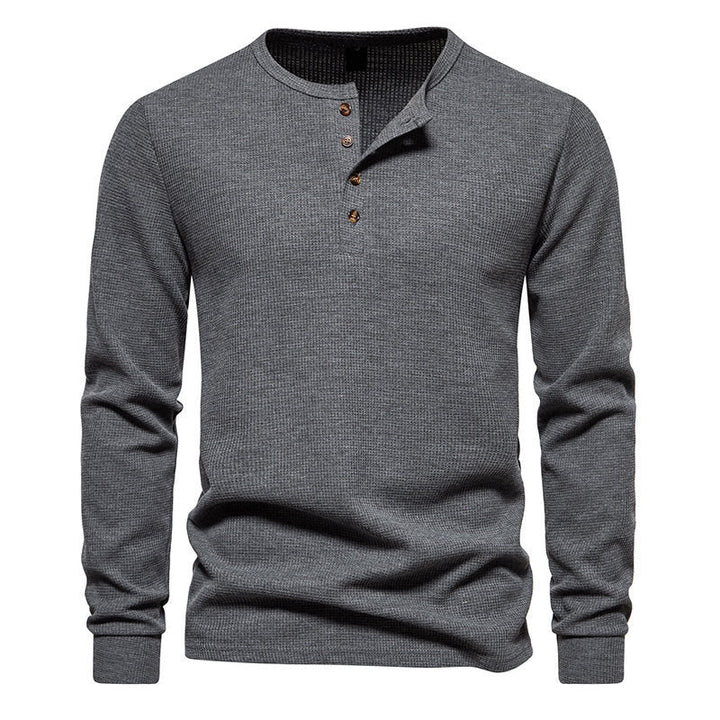 Men's Long Sleeve Henley Shirt with Textured Surface Pattern and Practical Button Details Lune London