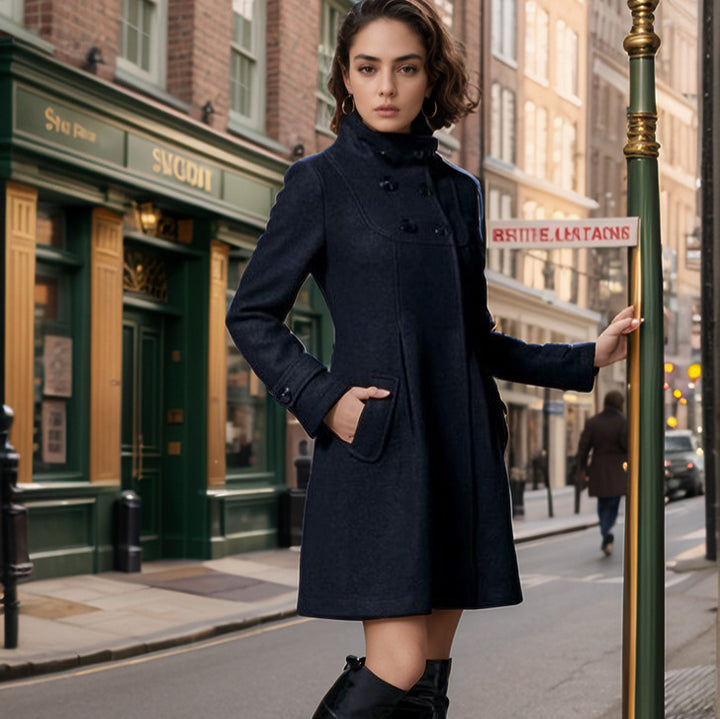 Elegant coat for women with high collar and functional pockets Lune London