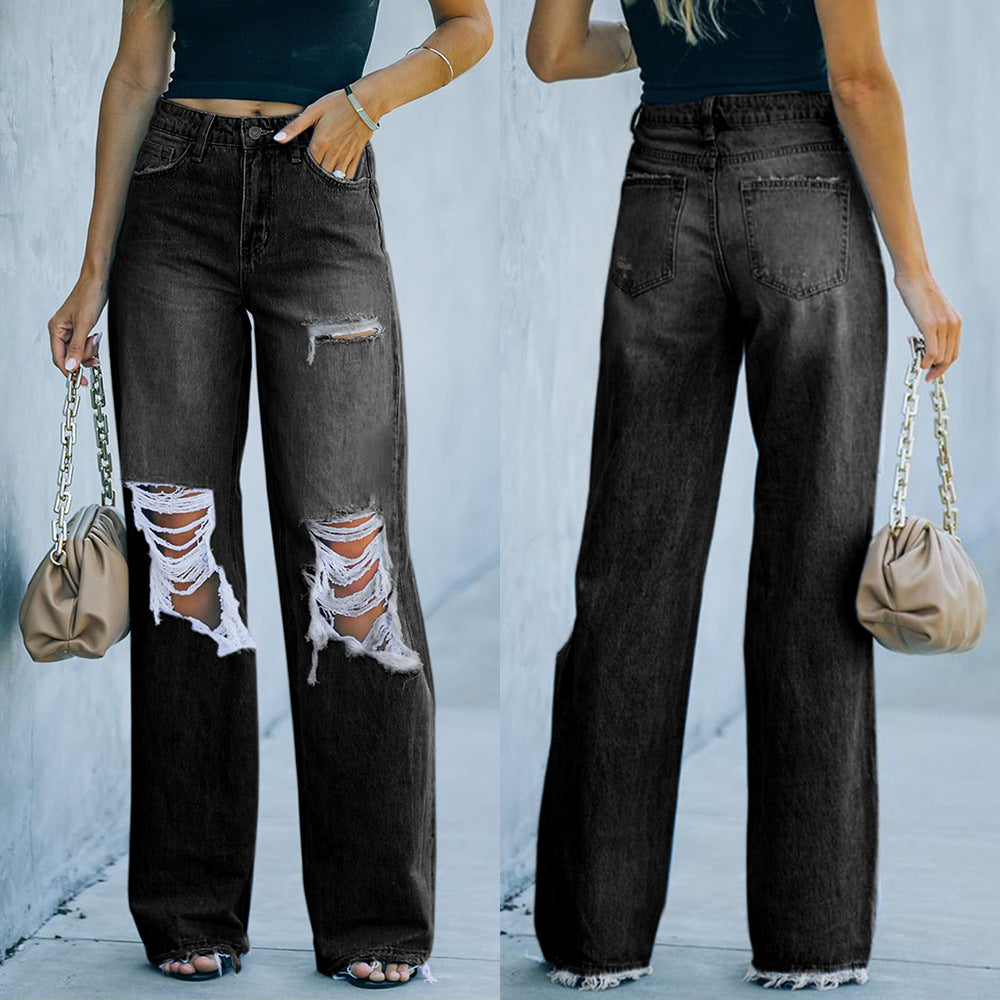 Ripped jeans for women, loose fit, with high pockets and casual cut Lune London