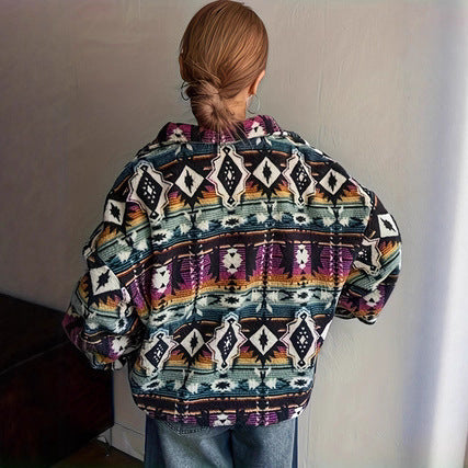 Veste en polaire pour femmes avec motif ethnique coloré et doublure douce Chic & Stil