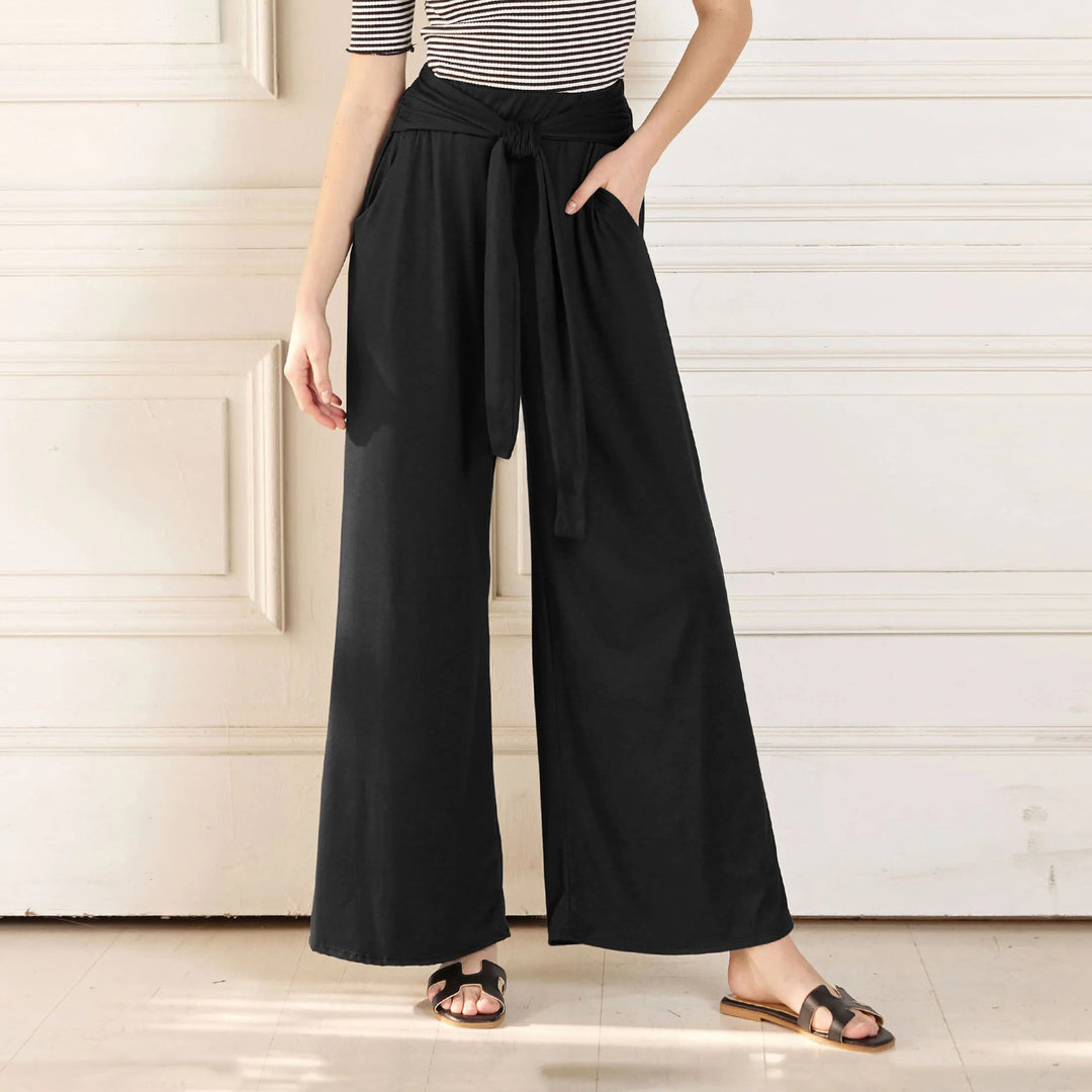 Loose jersey pants for women with a tie belt and high waist Lune London