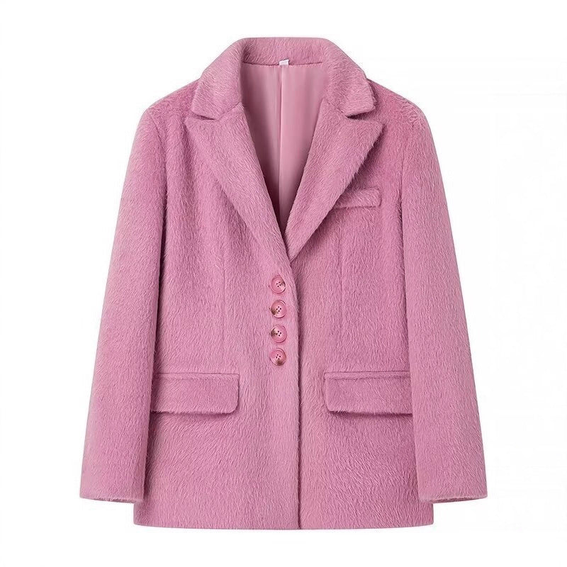 Elegant blazer for women with soft fur and decorative button details Lune London