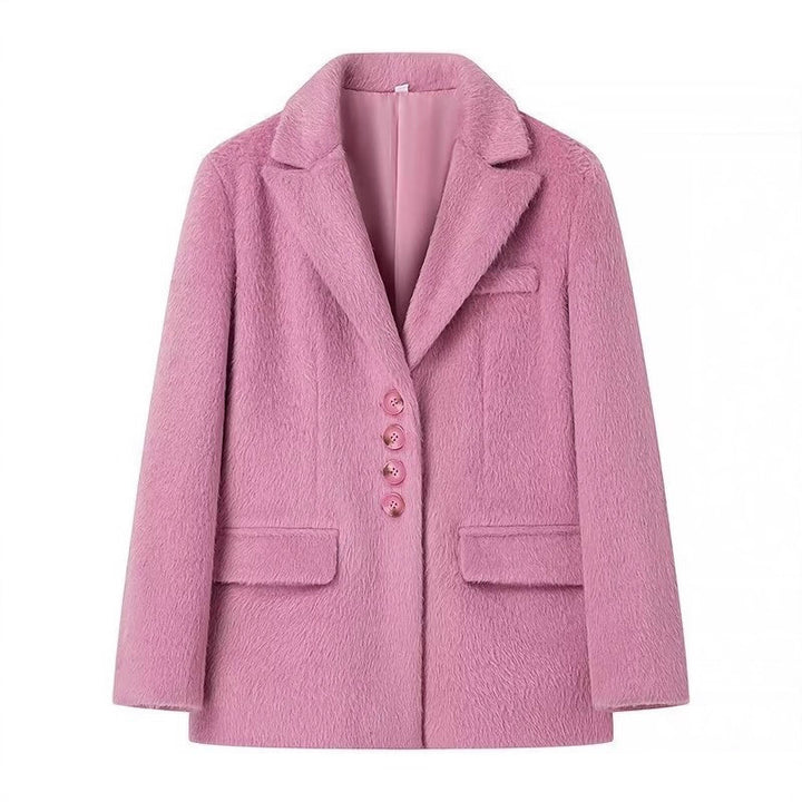 Elegant blazer for women with soft fur and decorative button details Lune London