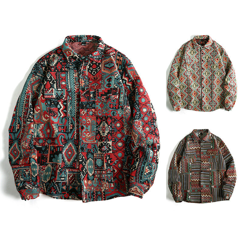 Long sleeve shirt for men with textured ethnic pattern and practical pockets Lune London