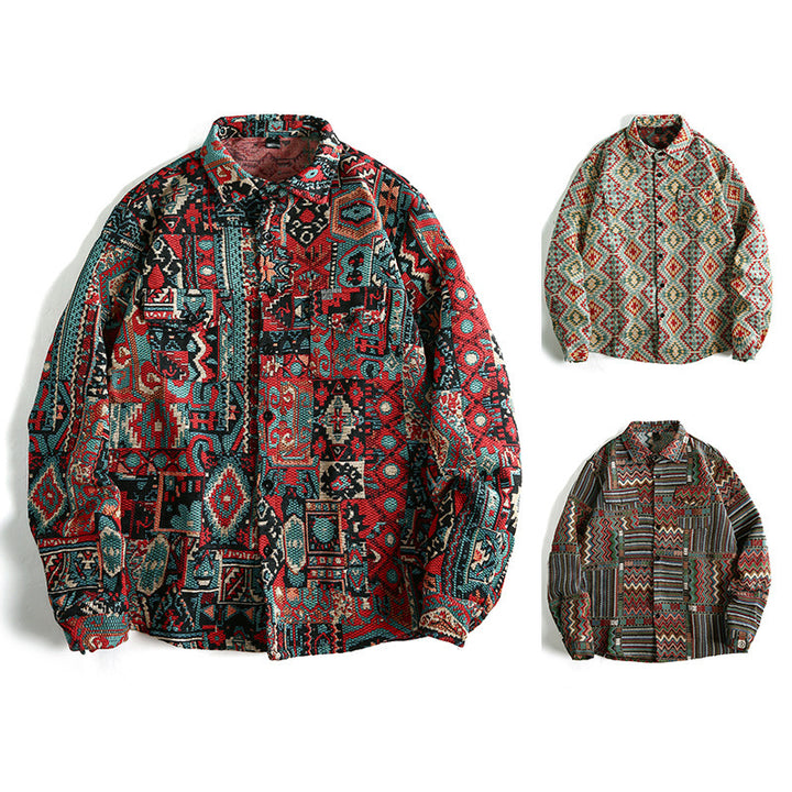 Long sleeve shirt for men with textured ethnic pattern and practical pockets Lune London