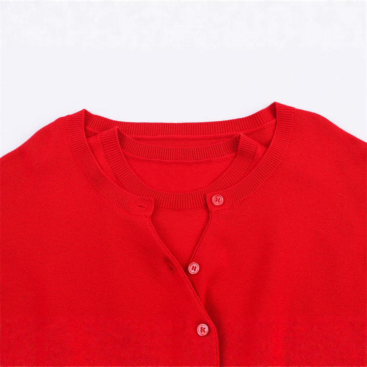 Short knitted sweater for women with button detail and V-neck Lune London
