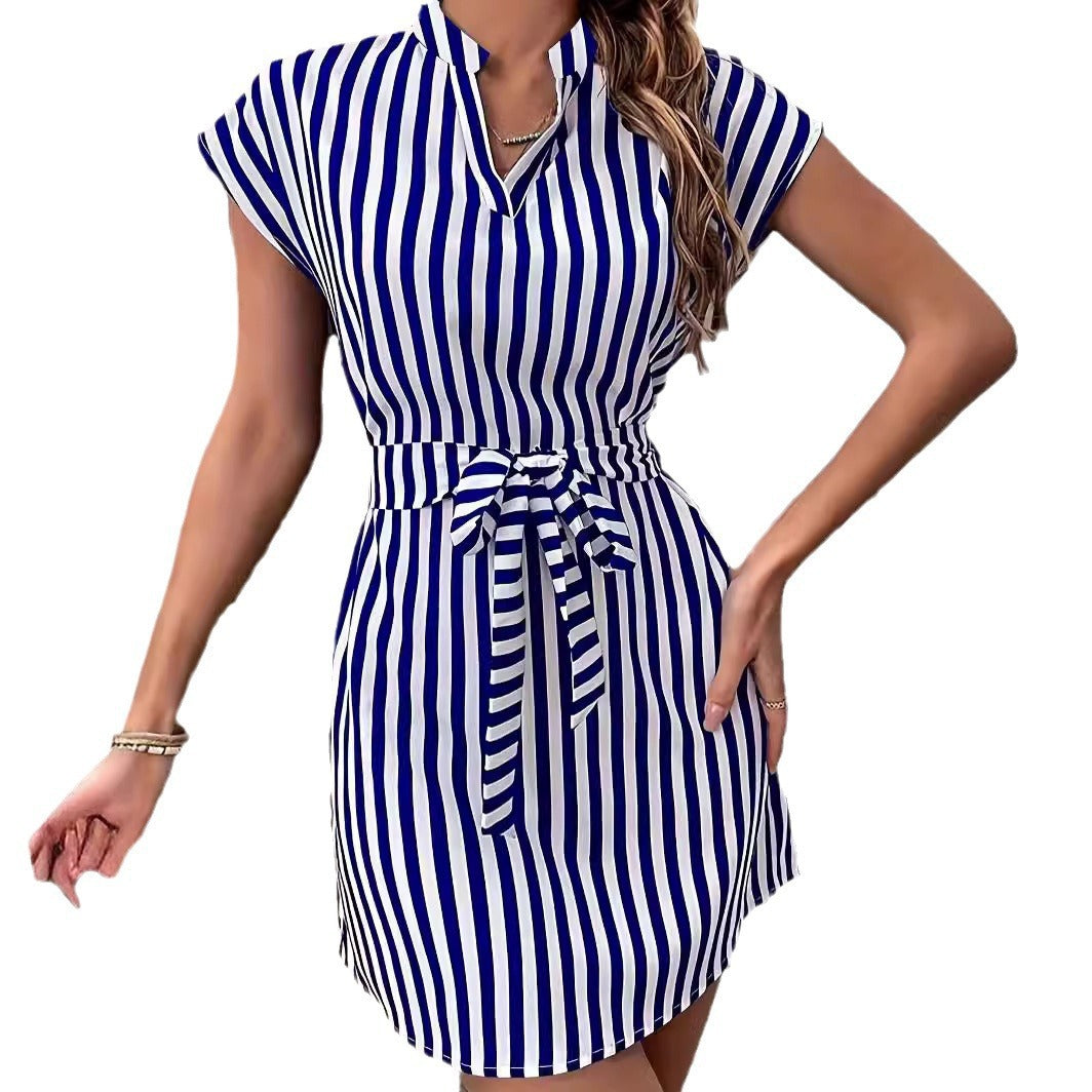 Shirt dress for ladies with an elegant striped pattern and a belt at the waist Lune London
