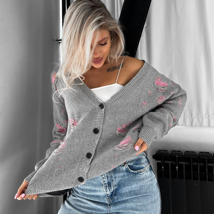 Oversized knit jacket for women with a floral design and a relaxed fit Lune London