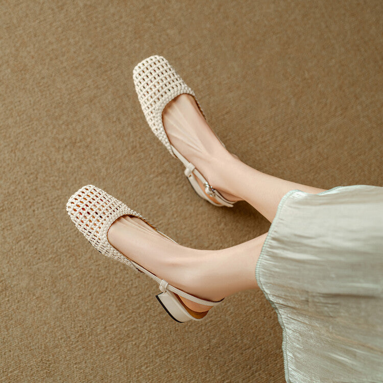 Women's Slingback Sandals with Braided Design and Elegant Block Heel Lune London