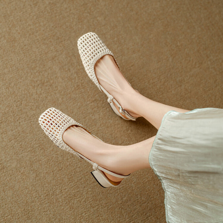 Women's Slingback Sandals with Braided Design and Elegant Block Heel Lune London