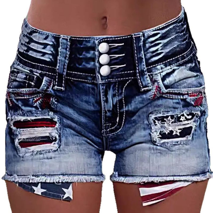 Women's cargo shorts with stylish tear details and patriotic applications Lune London