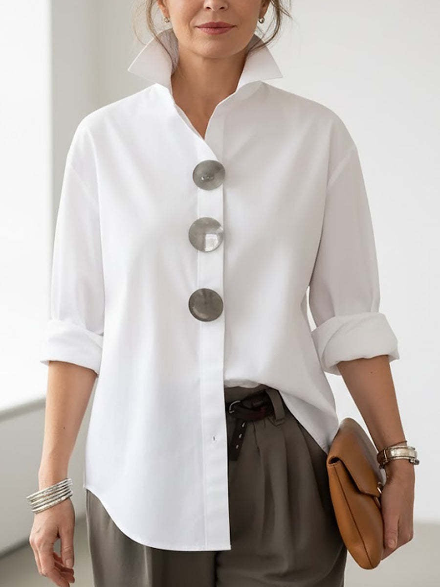 Women's stylish shirt with large button details and a chic standing collar Lune London