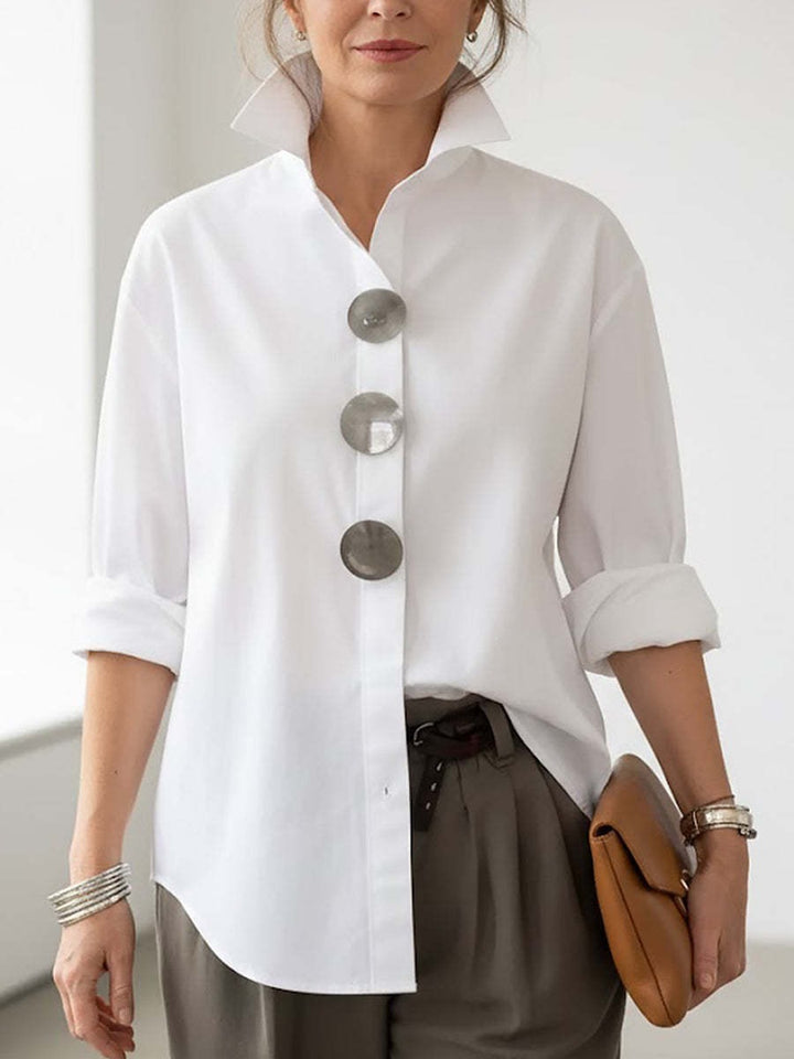 Women's stylish shirt with large button details and a chic standing collar Lune London