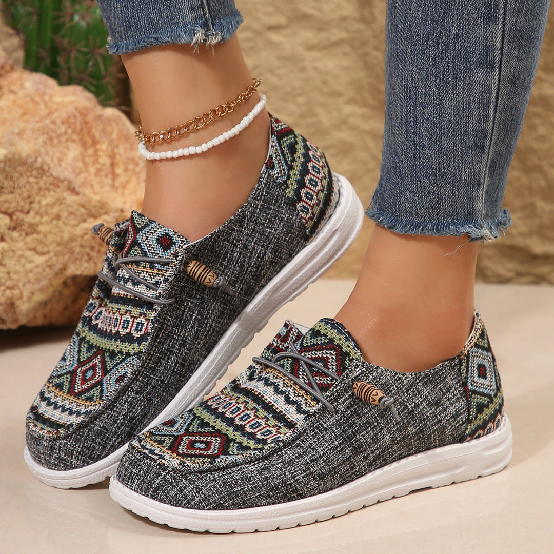 Casual Slip-On Sneakers for Women with Colorful Ethnic Pattern Lune London