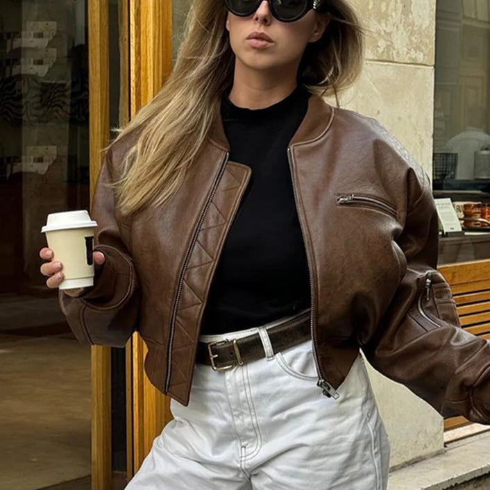 Lune London faux leather bomber jacket for women