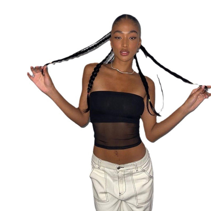 Women Transparent Mesh Bandeau Top Lune London