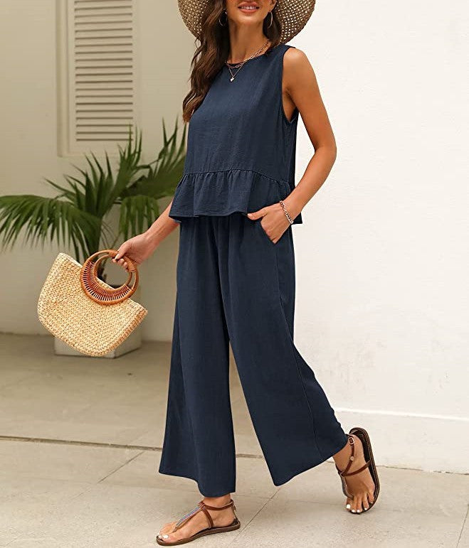 Lightweight ladies jumpsuit with ruffled hem Lune London