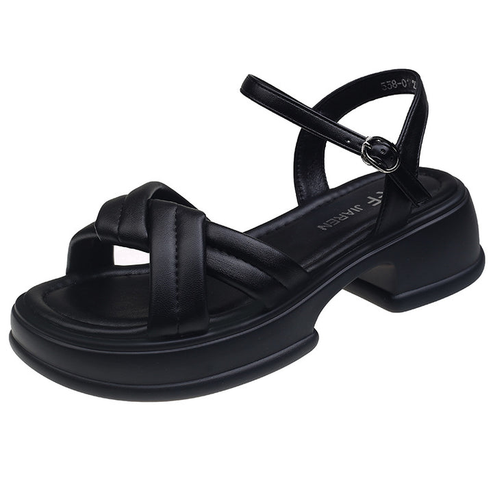 Women's sandals with an elegant cross strap and a chic block heel Lune London
