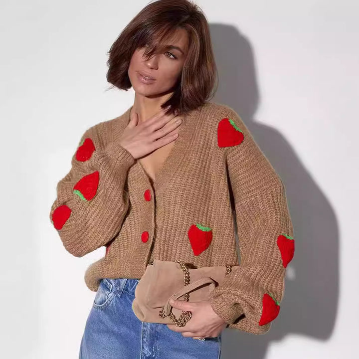 Lady cardigan with fruit application design Lune London