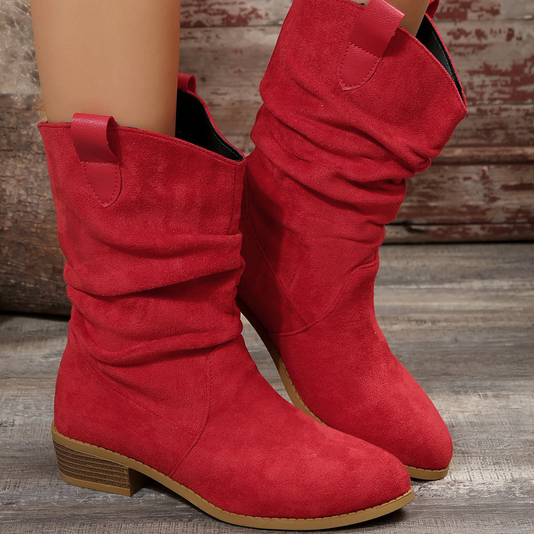 Women's Boots In A Casual Suede Look with Elastic Shaft and Comfortable Block Heel Lune London