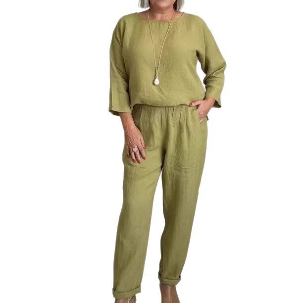 Women's Casual Linen Set with Loose-Fitting Top and Comfortable Pants Chic & Stil