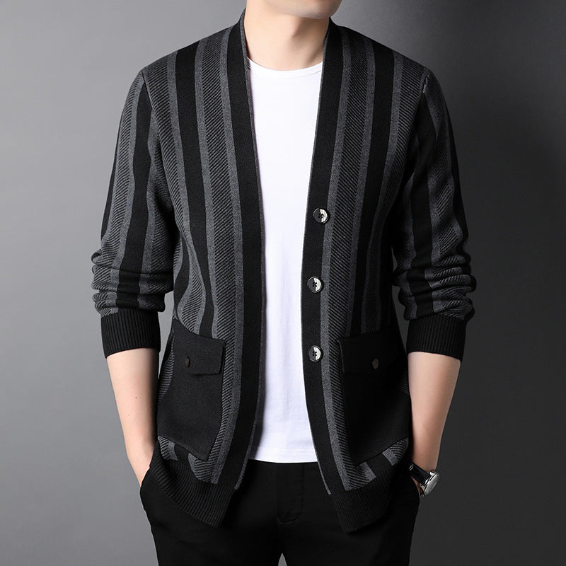 Trendy knitted jacket for men with an original striped pattern Lune London