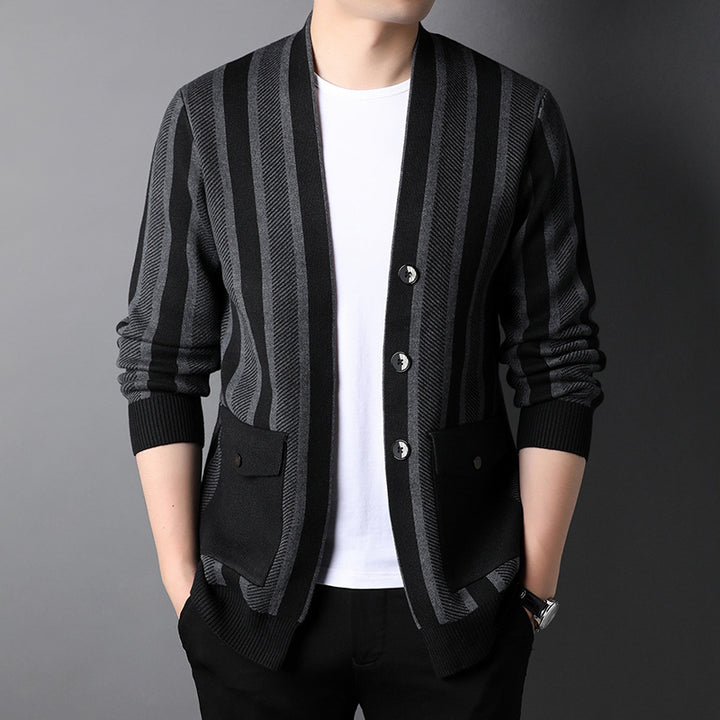 Trendy knitted jacket for men with an original striped pattern Lune London