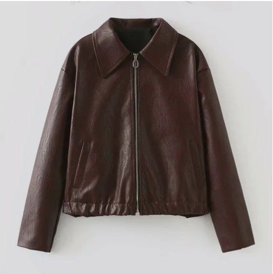 Casual leather jacket for women with a sporty style and elastic belt Lune London