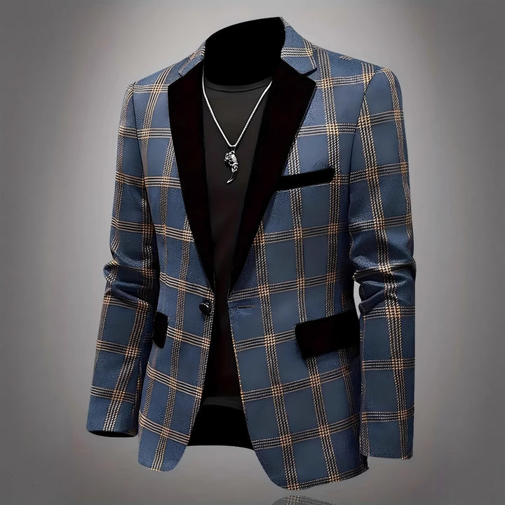 Men's elegant plaid blazer with velvet lapels Lune London