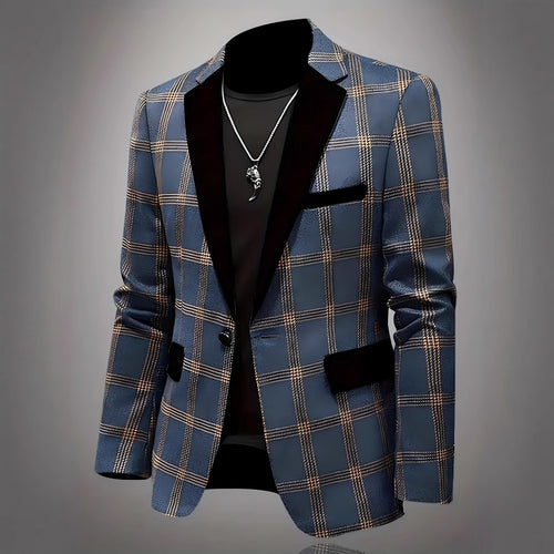 Men's elegant plaid blazer with velvet lapels Lune London
