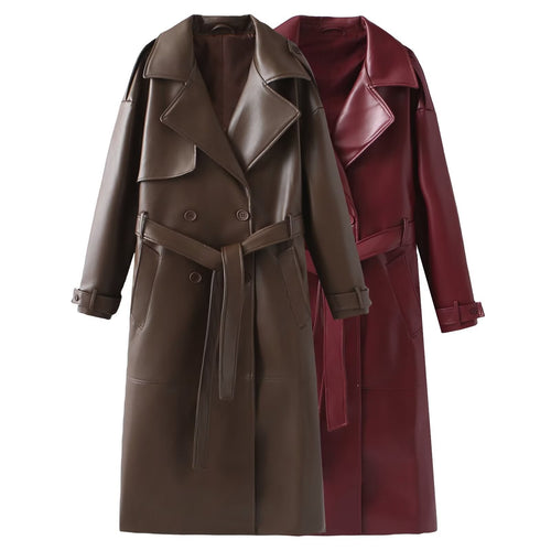 Synthetic leather trench coat for women with elegant cut and adjustable belt Lune London