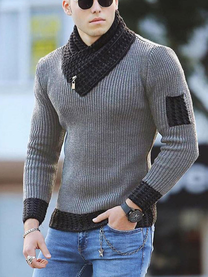 Knitted sweater for men with high collar and textured design Lune London