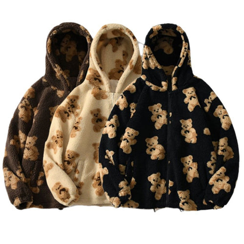 Ladies Cozy Fleece Clothes with Hood and Bear Pattern Lune London