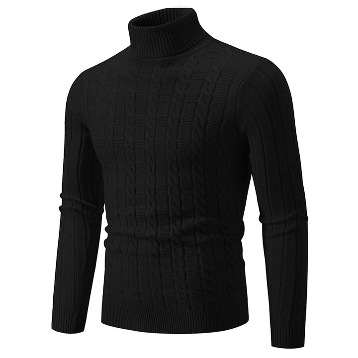 Knitted sweater for men with high collar and cable pattern Lune London
