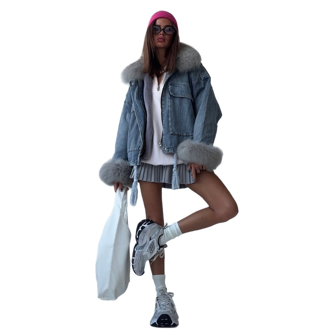 Cropped denim jacket for women with a chic denim look and style