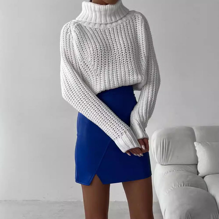 Knitted sweater for women with turtleneck and wide sleeve finishes Lune London