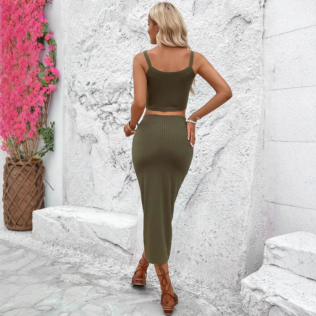 Ensemble femme de top court et jupe portefeuille avec design noué Chic & Stil
