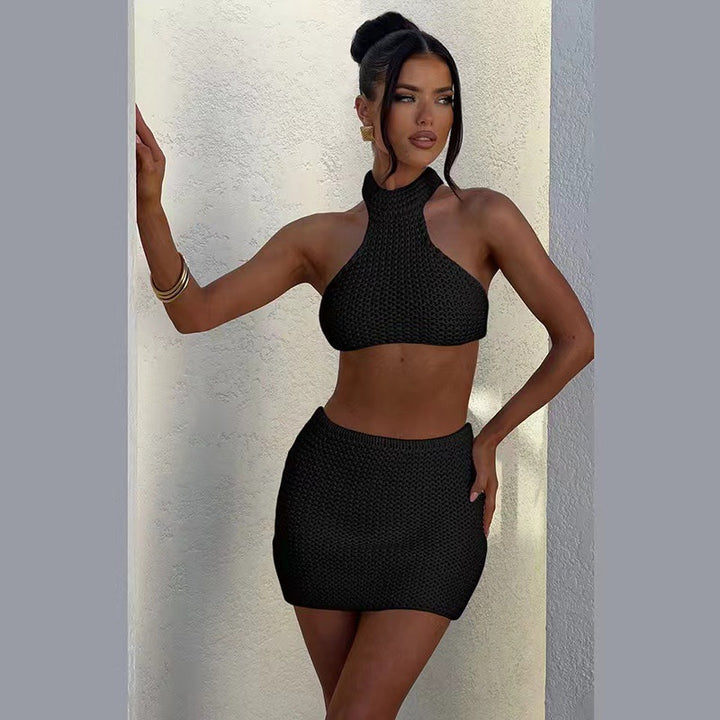 Crochet set for women with crop top and short skirt Lune London